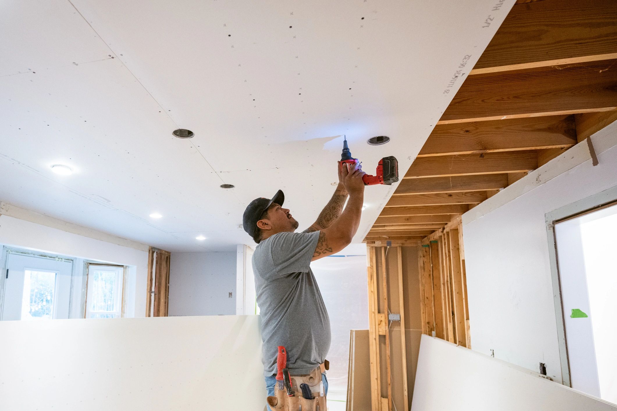 Drywall repair work in an interior room